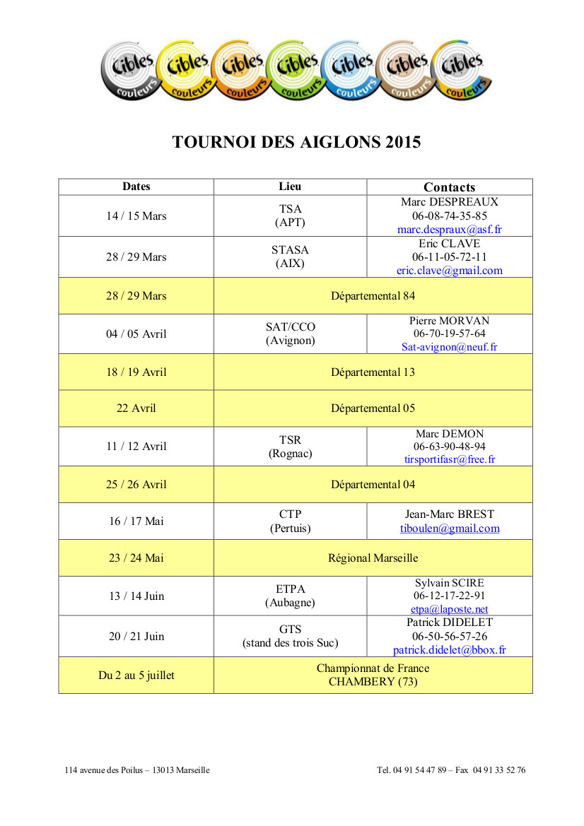Calendrier Aiglons 2015