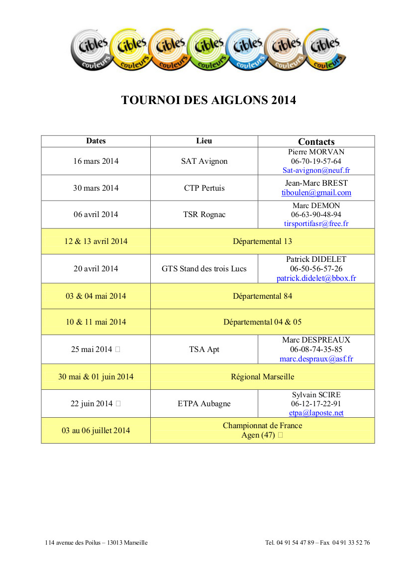Calendrier Aiglons 2014