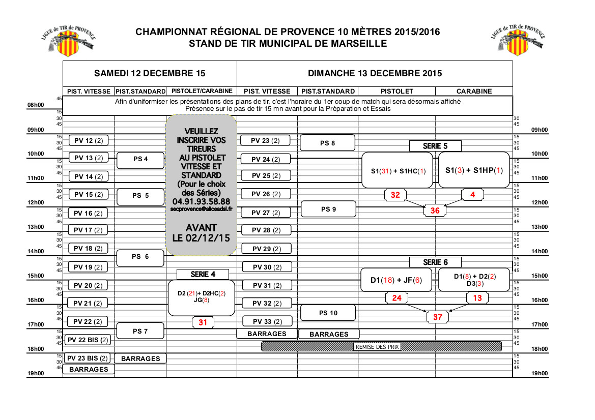 Plan de tir régionaux 2015-2016