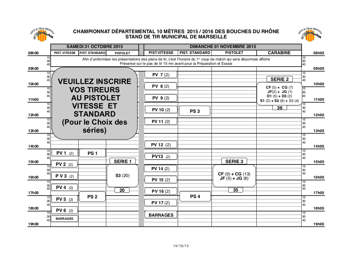 Plan de tir départementaux 13 2015-2016