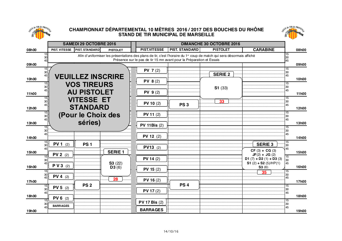 Plan de tir départementaux 13 2016-2017