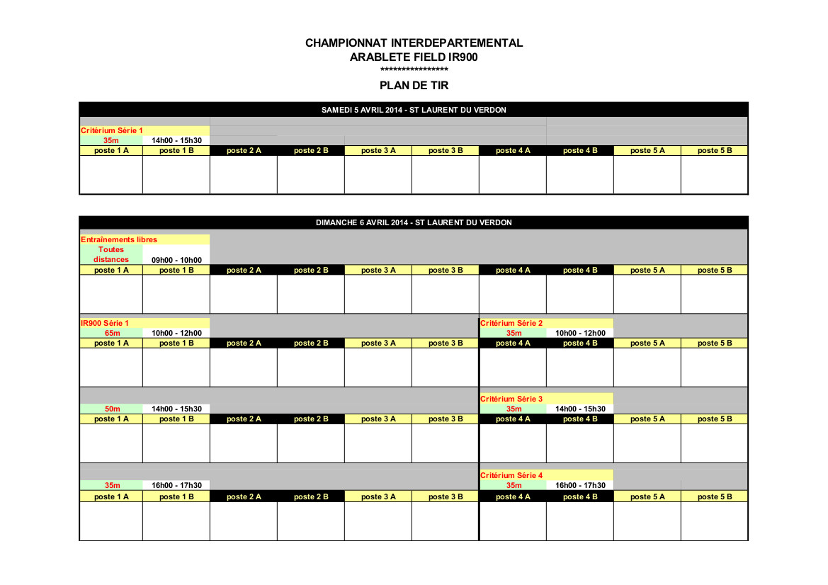 Plan de tir départementaux IR900 2013-2014