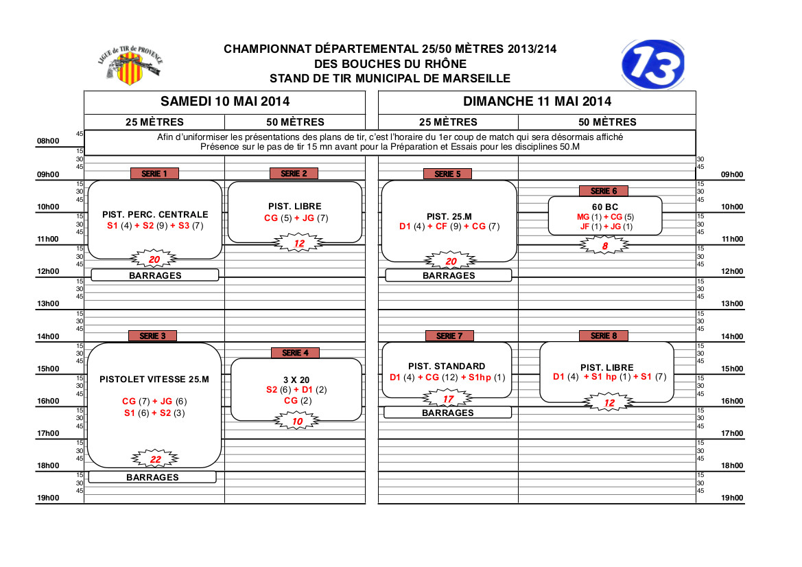 Plan de tir départementaux 13 2013-2014 10 et 11 mai