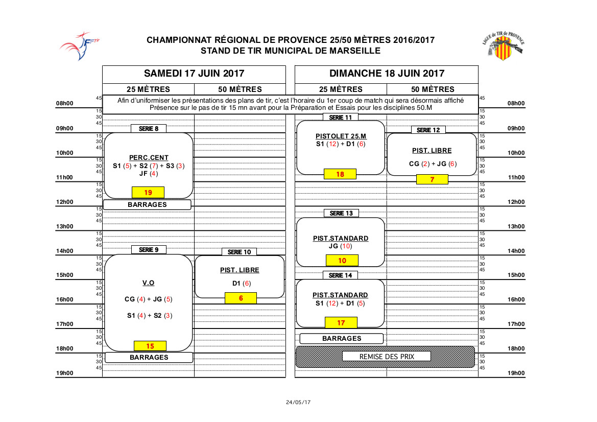 Plan de tir régionaux 2016-2017
