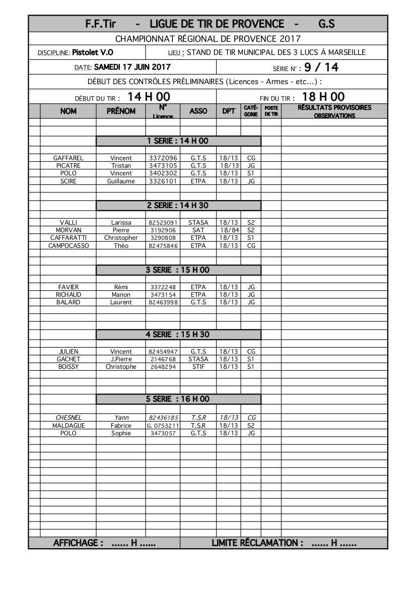 Plan de tir départementaux 2016-2017