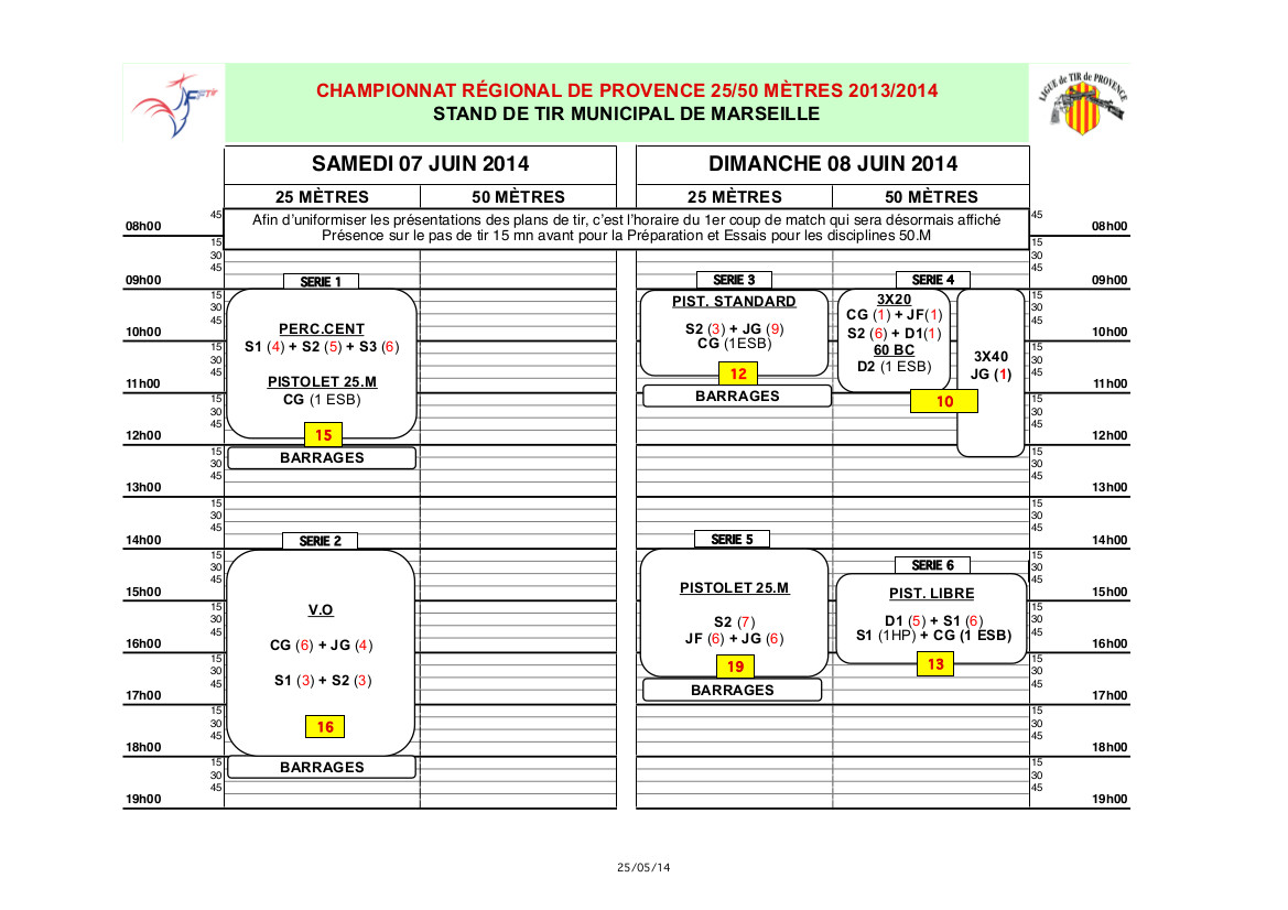 Plan de tir Régionaux 2013-2014