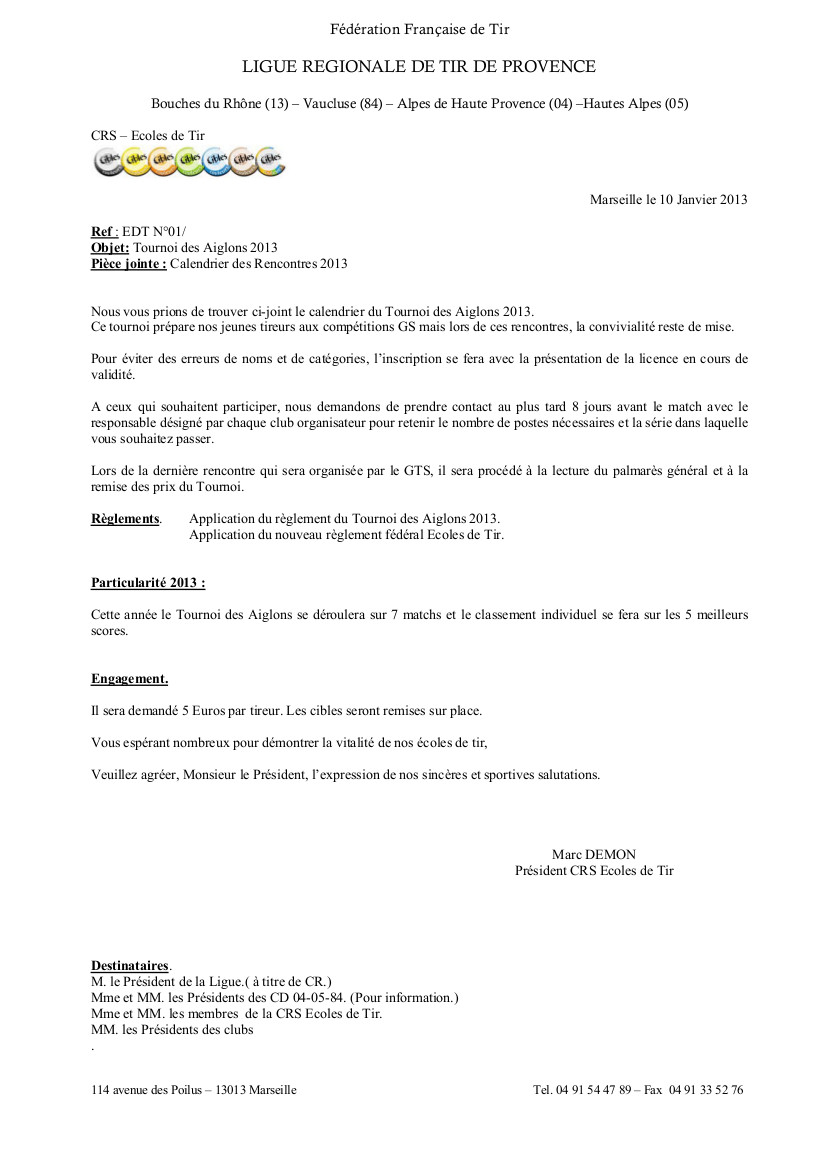 Calendrier Aiglons 2013