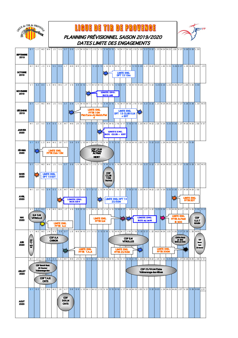 Dates limites d'engagement  2018-2019